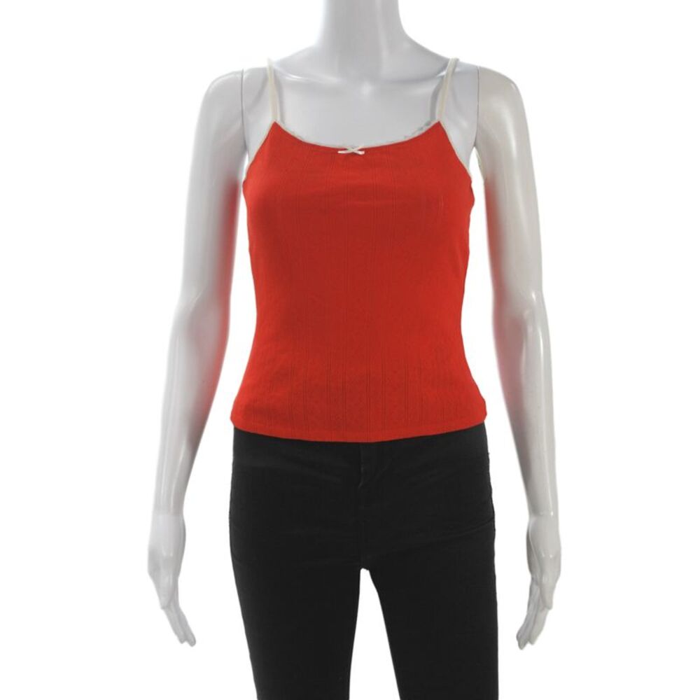 Sezane Women Red Camisole Spaghetti Strap Round Neck Cotton Blend Size S